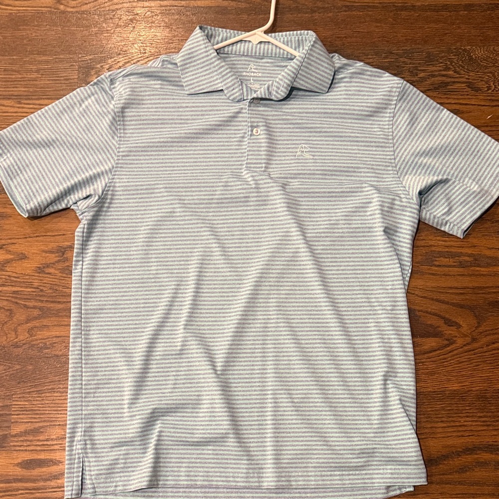 Rhoback Men's Blue Striped Polo Shirt Large